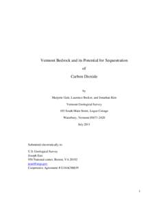 Vermont Bedrock and its Potential for Sequestration of Carbon Dioxide by Marjorie Gale, Laurence Becker, and Jonathan Kim