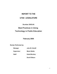 REPORT TO THE UTAH LEGISLATURE Number[removed]Best Practices in Using