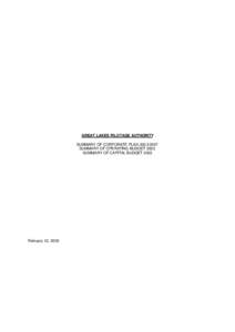 GREAT LAKES PILOTAGE AUTHORITY SUMMARY OF CORPORATE PLAN[removed]SUMMARY OF OPERATING BUDGET 2003 SUMMARY OF CAPITAL BUDGET[removed]February 12, 2003