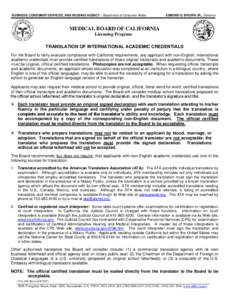 BUSINESS, CONSUMER SERVICES, AND HOUSING AGENCY - Department of Consumer Affairs  EDMUND G. BROWN JR., Governor MEDICAL BOARD OF CALIFORNIA Licensing Program