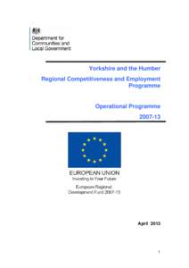 Yorkshire and the Humber Regional Competitiveness and Employment Programme Operational Programme[removed]