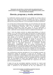 Declaración conjunta sobre las aplicaciones de la biotecnología en la mejora de plantas, ante la celebración de 2007 como año