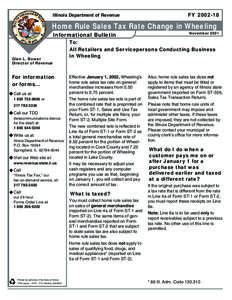 Illinois Department of Revenue  FY[removed]Home Rule Sales Tax Rate Change in Wheeling Informational Bulletin