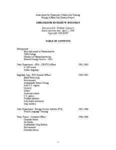 Association for Diplomatic Studies and Training Foreign Affairs Oral History Project AMBASSADOR RICHARD W. BOGOSIAN