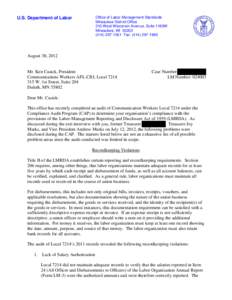 Office of Labor-Management Standards Milwaukee District Office 310 West Wisconsin Avenue, Suite 1160W Milwaukee, WI[removed]1501 Fax: ([removed]