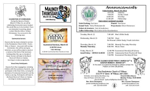 Holy Week / Catholic liturgy / Easter / Maundy Thursday / Good Friday / Presbyterianism / Eucharist / Presbyterian Church