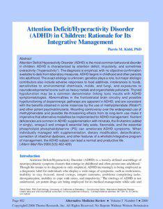 Attention Deficit/Hyperactivity Disorder (ADHD) in Children: Rationale for Its Integrative Management