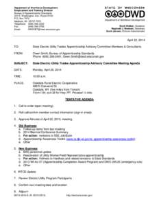 Department of Workforce Development Employment and Training Division Bureau of Apprenticeship Standards 201 E. Washington Ave., Room E100 P.O. Box 7972 Madison, WI[removed]