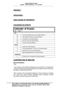 Balranald Shire Council th Agenda - Ordinary Meeting – 16 July 2013 ………………………………………………………………………………………………..…  PRESENT: