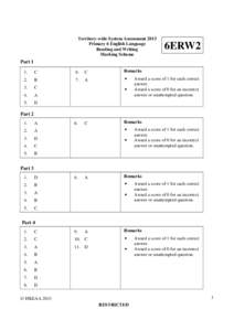 Territory-wide System Assessment 2013 Primary 6 English Language Reading and Writing Marking Scheme  6ERW2