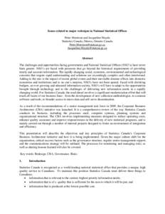 Issues related to major redesigns in National Statistical Offices Peter Morrison and Jacqueline Mayda Statistics Canada, Ottawa, Ontario Canada  