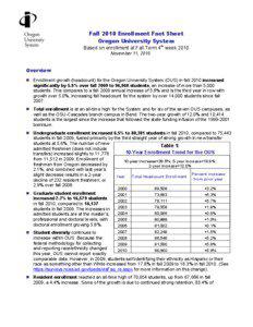 Fall 2010 Enrollment Fact Sheet Oregon University System