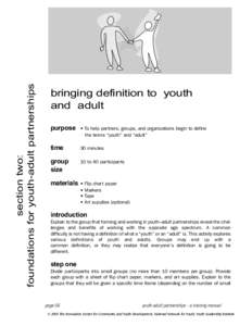 section two: foundations for youth-adult partnerships bringing definition to youth and adult purpose