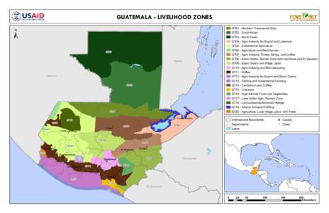 GUATEMALA - LIVELIHOOD ZONES  ± GT01 - Northern Transversal Strip GT02 - South Petén