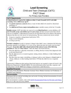 Lead poisoning / Mental retardation / Occupational safety and health / Toxicology / Blood lead level / Lead / Screening / Medicaid / Blood / Medicine / Health / Medical terms