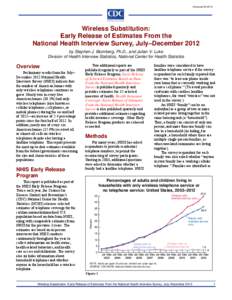 Wireless Substitution: Early Release of Estimates from the National Health Interview Survey, July-December 2012