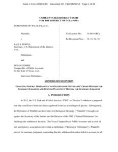 Case 1:13-cv[removed]RC Document 49 Filed[removed]Page 1 of 24  UNITED STATES DISTRICT COURT FOR THE DISTRICT OF COLUMBIA DEFENDERS OF WILDLIFE, et al.,