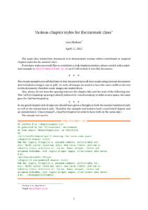 Various chapter styles for the memoir class∗ Lars Madsen† April 11, 2012 The main idea behind this document is to demonstrate various either contributed or inspired chapter styles for the memoir class.