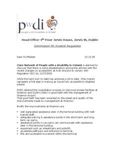 Head Office-4th Floor Jervis House, Jervis St, Dublin Commission for Aviation Regulation Dear Sir/Madam[removed]