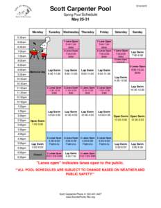 Scott Carpenter Pool Spring Pool Schedule  May 25-31