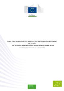 DIRECTORATE-GENERAL FOR AGRICULTURE AND RURAL DEVELOPMENT B.4. Organics LIST OF CONTROL BODIES AND CONTROL AUTHORITIES IN THE ORGANIC SECTOR Control Bodies and Control Authorities approved onAgriculture