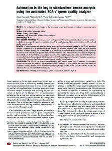 Automation is the key to standardized semen analysis using the automated SQA-V sperm quality analyzer Ashok Agarwal, Ph.D., H.C.L.D.,a,b and Rakesh K. Sharma, Ph.D.a,b