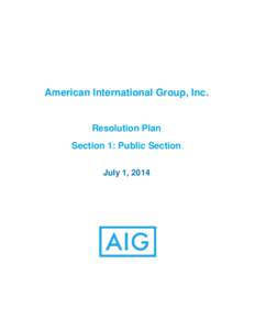 American International Group, Inc.  Resolution Plan Section 1: Public Section July 1, 2014