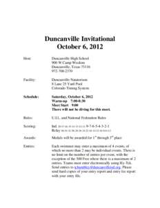 Duncanville Invitational October 6, 2012 Host: Duncanville High School 900 W Camp Wisdom