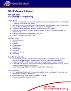 Microsoft Word - DCoE Outreach Center Info Sheet 22JAN2009.doc