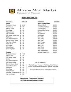 BEEF PRODUCTS PRODUCT PRICE/lb  Steak