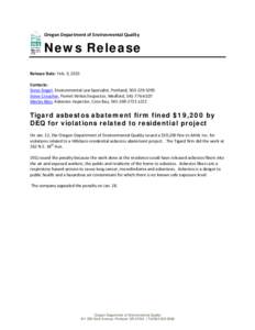 Occupational safety and health / Mesothelioma / Oregon Department of Environmental Quality / Asbestos and the law / Asbestos / Medicine / Health