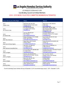 .  LOS ANGELES CONTINUUM OF CARE Coordinating Council Committee Members 2014 – 2015 NEWLY ELECTED COMMITTEE MEMBERS/ALTERNATES