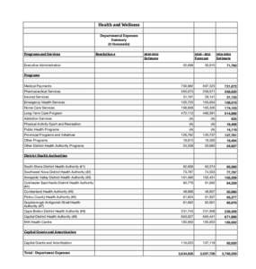 Health and Wellness Departmental Expenses Summary ($ thousands) Programs and Services Executive Administration