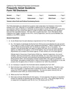California Fair Political Practices Commission  Frequently Asked Questions: Form 700 Disclosure General…………Page 1