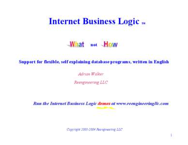 Internet Business Logic  TM not Support for flexible, self explaining database programs, written in English