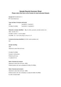 Sample Results Summary Sheet Please return this form to the Curator for each allocated Sample Sample ID: RA-QD02[removed]PI: Tomoki Nakamura  Type and date of analysis performed: