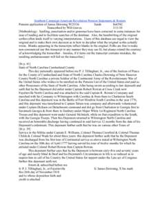 Southern Campaign American Revolution Pension Statements & Rosters Pension application of James Downing W25536 Sarah fn43NC Transcribed by Will Graves[removed]