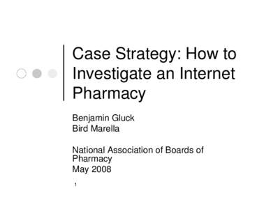 Case Strategy: How to Investigate an Internet Pharmacy Benjamin Gluck Bird Marella National Association of Boards of