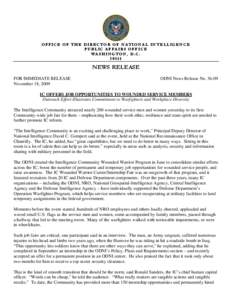 OFFICE OF THE DIRECTOR OF NATIONAL INTELLIGENCE PUBLIC AFFAIRS OFFICE WASHINGTON, D.C[removed]NEWS RELEASE