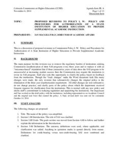 Colorado Commission on Higher Education (CCHE) November 6, 2014 Agenda Item III, A Page 1 of 13 Discussion Item