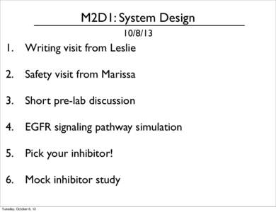 M2D1: System Design[removed]Writing visit from Leslie 2. Safety visit from Marissa 3. Short pre-lab discussion