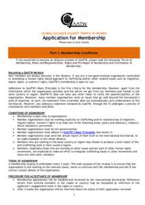 GLOBAL ALLIANCE AGAINST TRAFFIC IN WOMEN  Application for Membership Please type or print clearly  Part I: Membership Conditions
