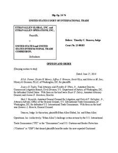 Slip Op[removed]UNITED STATES COURT OF INTERNATIONAL TRADE ETHAN ALLEN GLOBAL, INC. and ETHAN ALLEN OPERATIONS, INC., Plaintiffs, Before: Timothy C. Stanceu, Judge