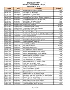 CALHOUN COUNTY REGISTRY OF THE COURT INDEX November 30, 2014 CASE #  TYPE