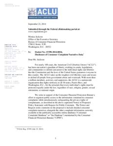 WASHINGTON LEGISLATIVE OFFICE September 22, 2014 Submitted through the Federal eRulemaking portal at: www.regulations.gov