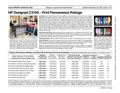 www.wilhelm-research.com  Category: Large-Format Inkjet Printers Updated December 28, 2007 (page 1 of 7)