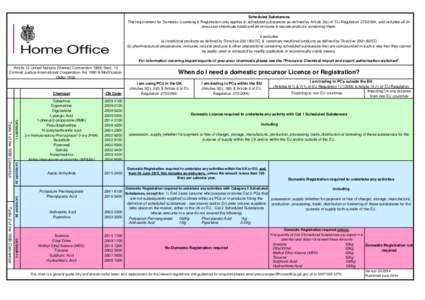 Scheduled Substances The requirement for Domestic Licensing & Registration only applies to scheduled substances as defined by Article 2(a) of EU Regulation[removed], and includes all 24 precursor chemicals listed and all