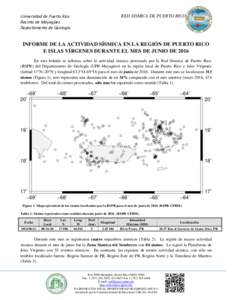 RED SISMICA DE PUERTO RICO  Universidad de Puerto Rico Recinto de Mayagüez Departamento de Geología