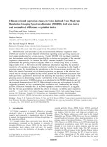 JOURNAL OF GEOPHYSICAL RESEARCH, VOL. 109, D20105, doi:2004JD004720, 2004  Climate-related vegetation characteristics derived from Moderate Resolution Imaging Spectroradiometer (MODIS) leaf area index and normali