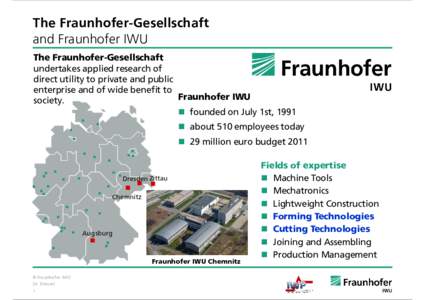 The Fraunhofer-Gesellschaft and Fraunhofer IWU The Fraunhofer-Gesellschaft undertakes applied research of direct utility to private and public enterprise and of wide benefit to